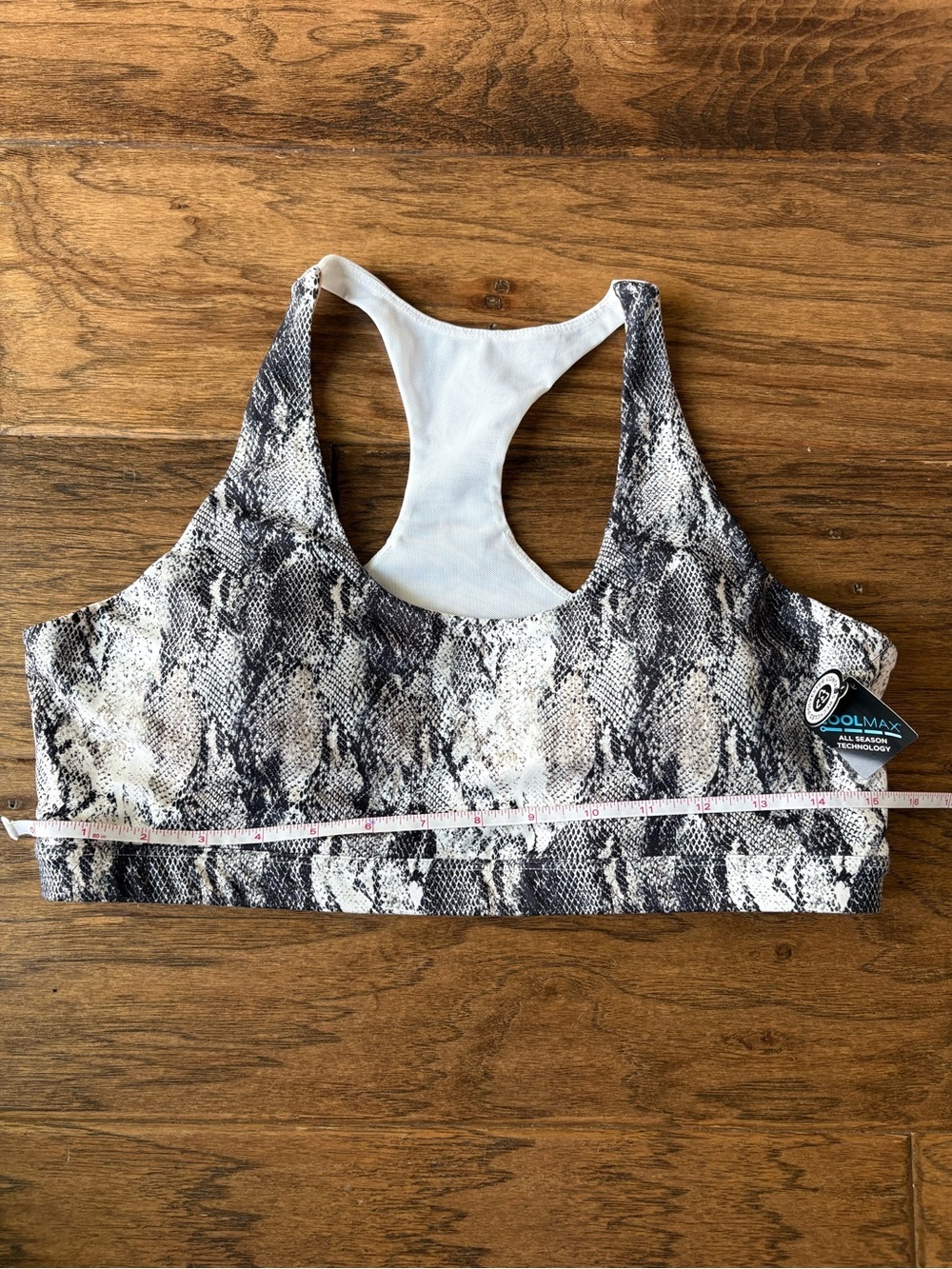 MPG Snake-Print Racerback Sports Bra in White and Gray